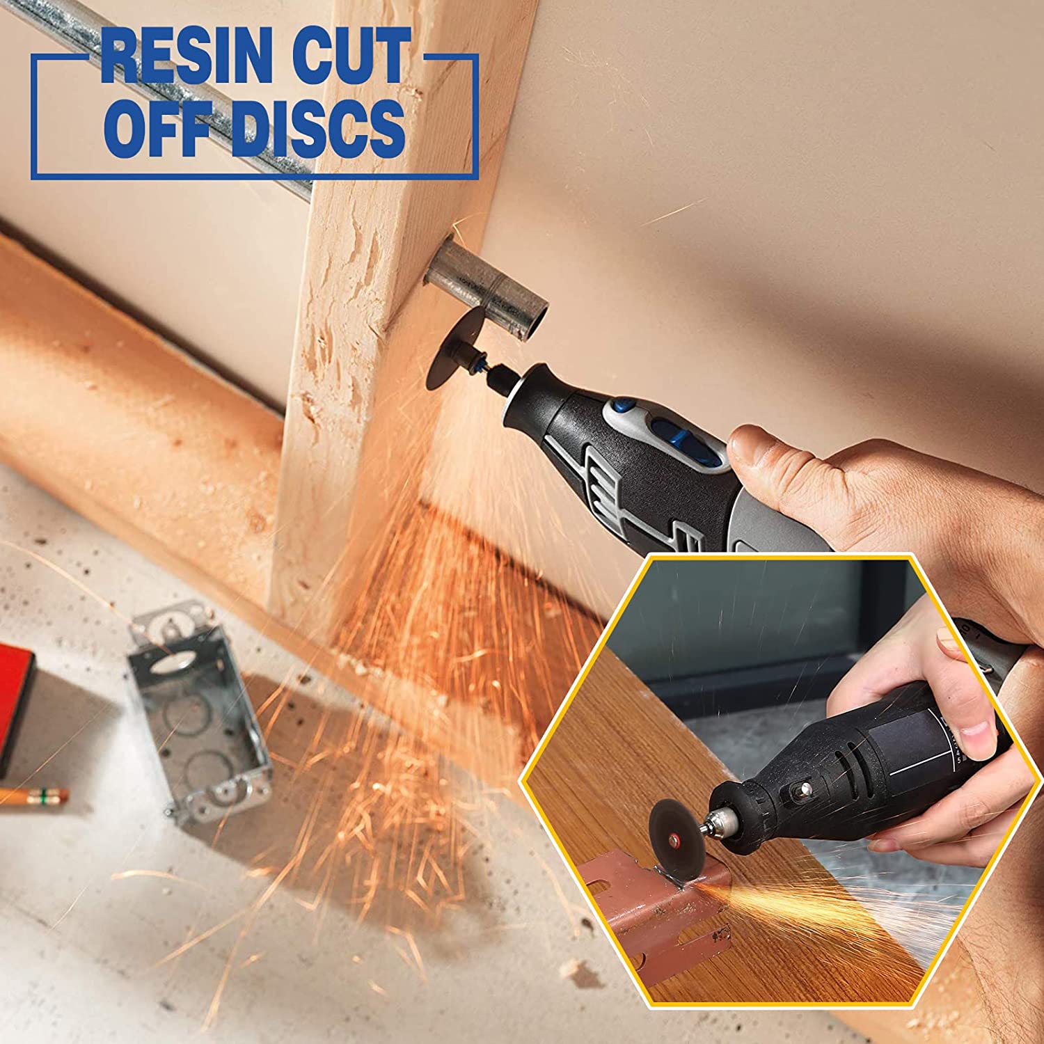 Rotary Tool Accessories Cutting Wheels Set 42 Pcs Diamond Cutting Wheels 15pcs and Resin Cutting Off Wheels 15pcs with Mandrels, Hss Circular Saw Blades 6pcs with 1/8" Shank for Wood Metal DIY Craft image 4