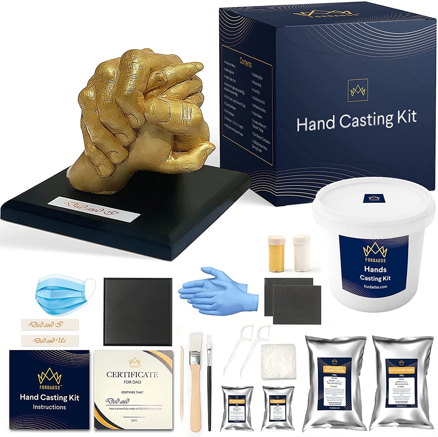 FORDADSS Premium Hand Casting Kit - 17 Piece Set, Couples, Family, Gift for Dad, Fathers Day, Birthday, Kids. Plaster DIY Hand Mold Casting Kit to Immortalize Your Bond in a Timeless Sculpture image 0