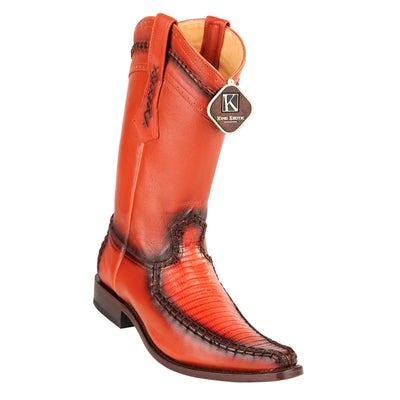 MEN'S KING EXOTIC TEJU LIZARD BOOTS EUROPEAN TOE HANDCRAFTED COGNAC (477BD0703) image 0