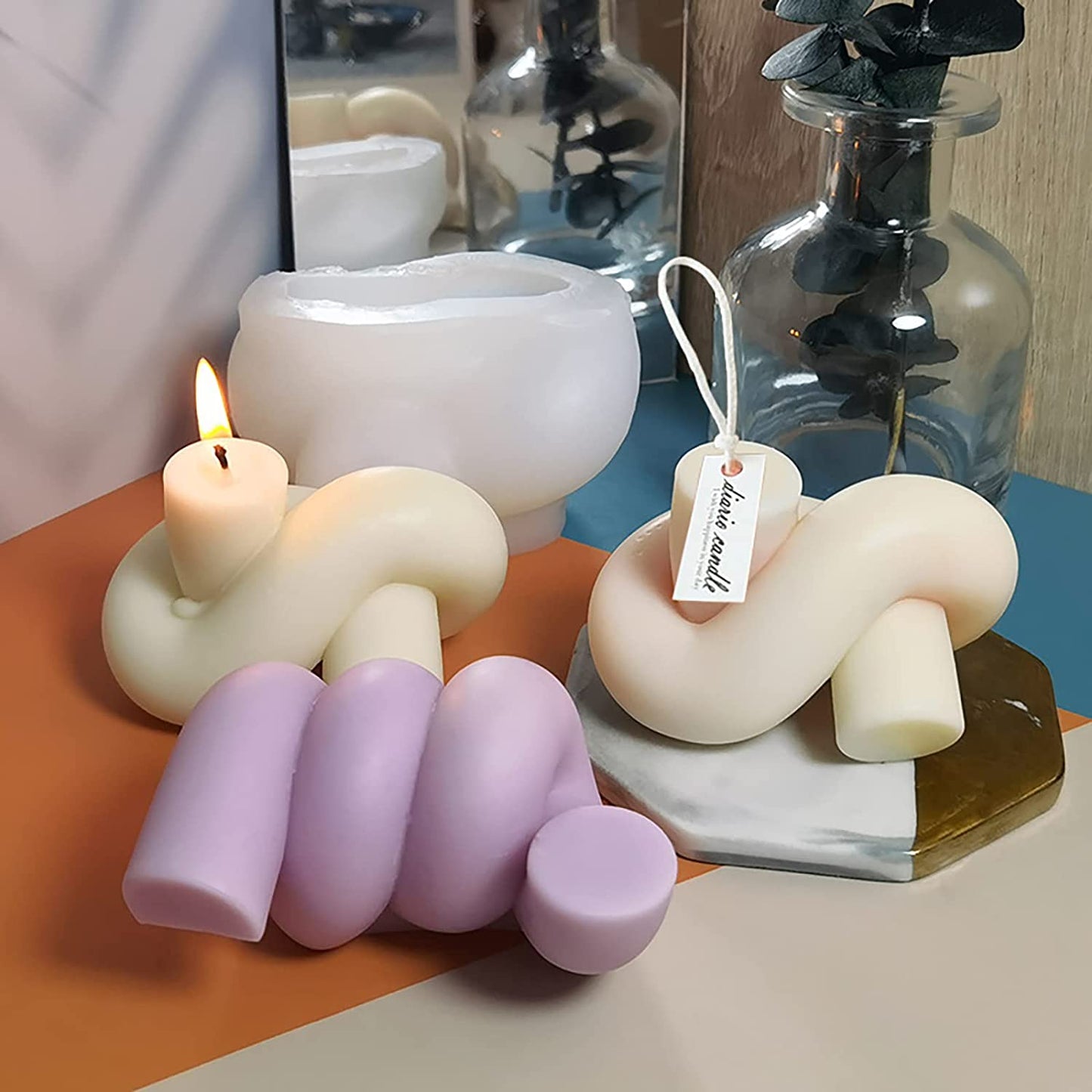 2 Pack Knot Shape Candle Mold Knot Resin Mold Geometric Silicone Mold For Candles Soap Mold Knot Geometric Line Candle Making Mold image 0