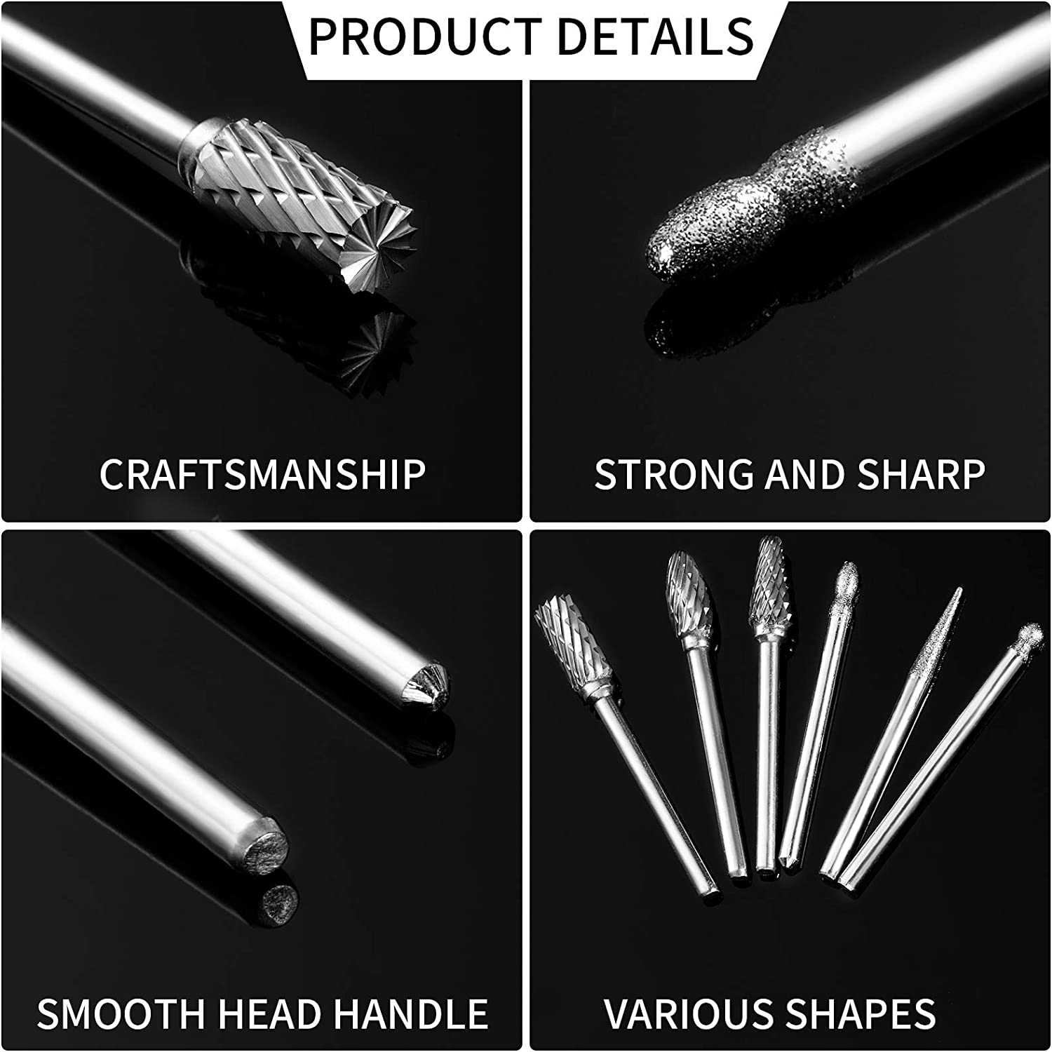 Double Cut Tungsten Carbide Rotary Burr Set 10 Pieces Metal Carving Drilling Polishing Cutter Bits and 30 Pieces Diamond Burr Bits, Rotary Burr Drill Kit for Die Grinder Drill Aluminum Wood Working image 2