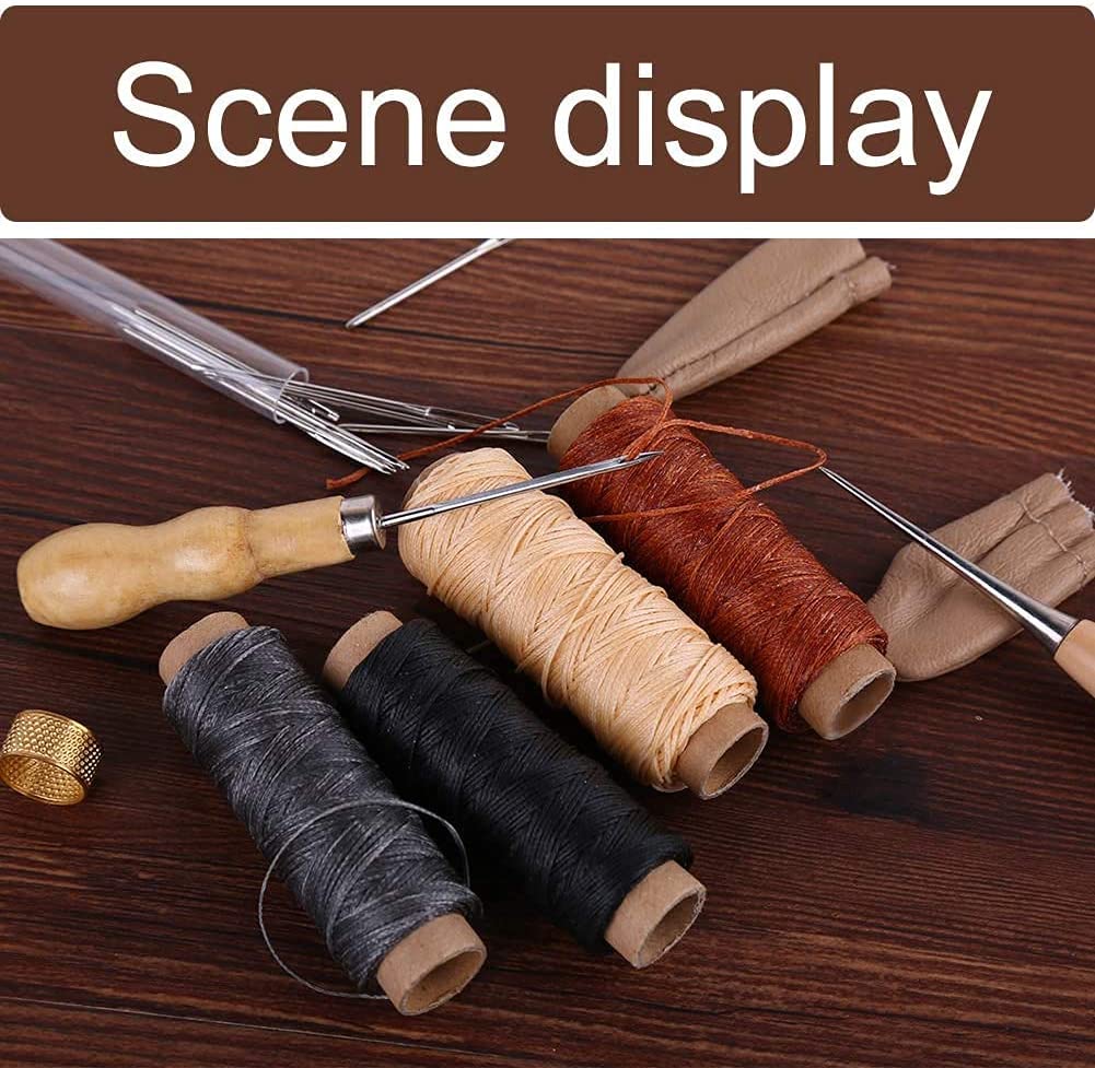 Leather Sewing Kit, Leather Working Tools and Supplies, Leather Working Kit with Large-Eye Stitching Needles, Waxed Thread, Leather Upholstery Repair Kit, Leather Sewing Tools for DIY Leather Craft image 5