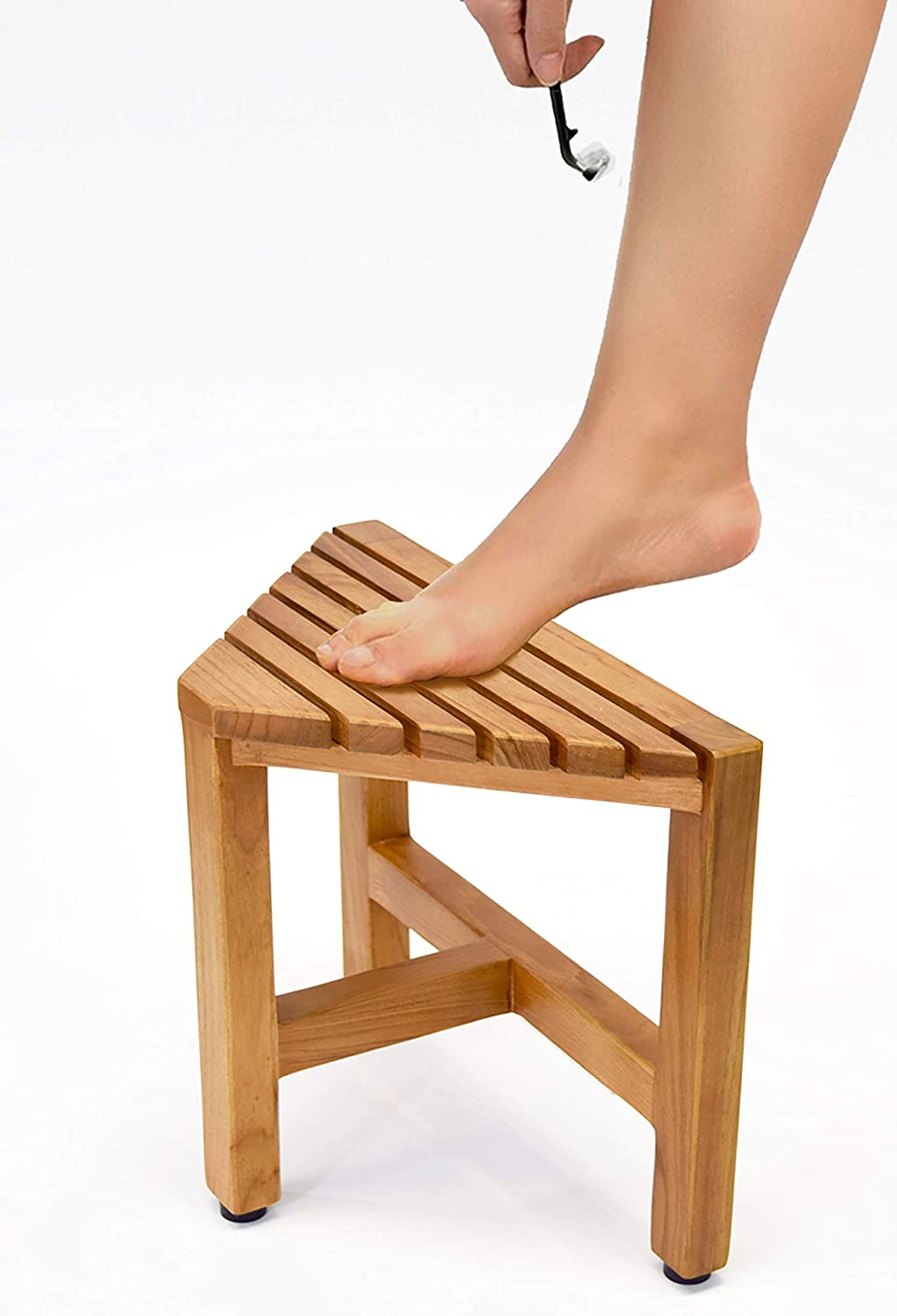 Asta Zini Solid Teak Shower/Bath/Spa Corner Foot Stool, Side Table, Fully Assembled, TB-014 image 0