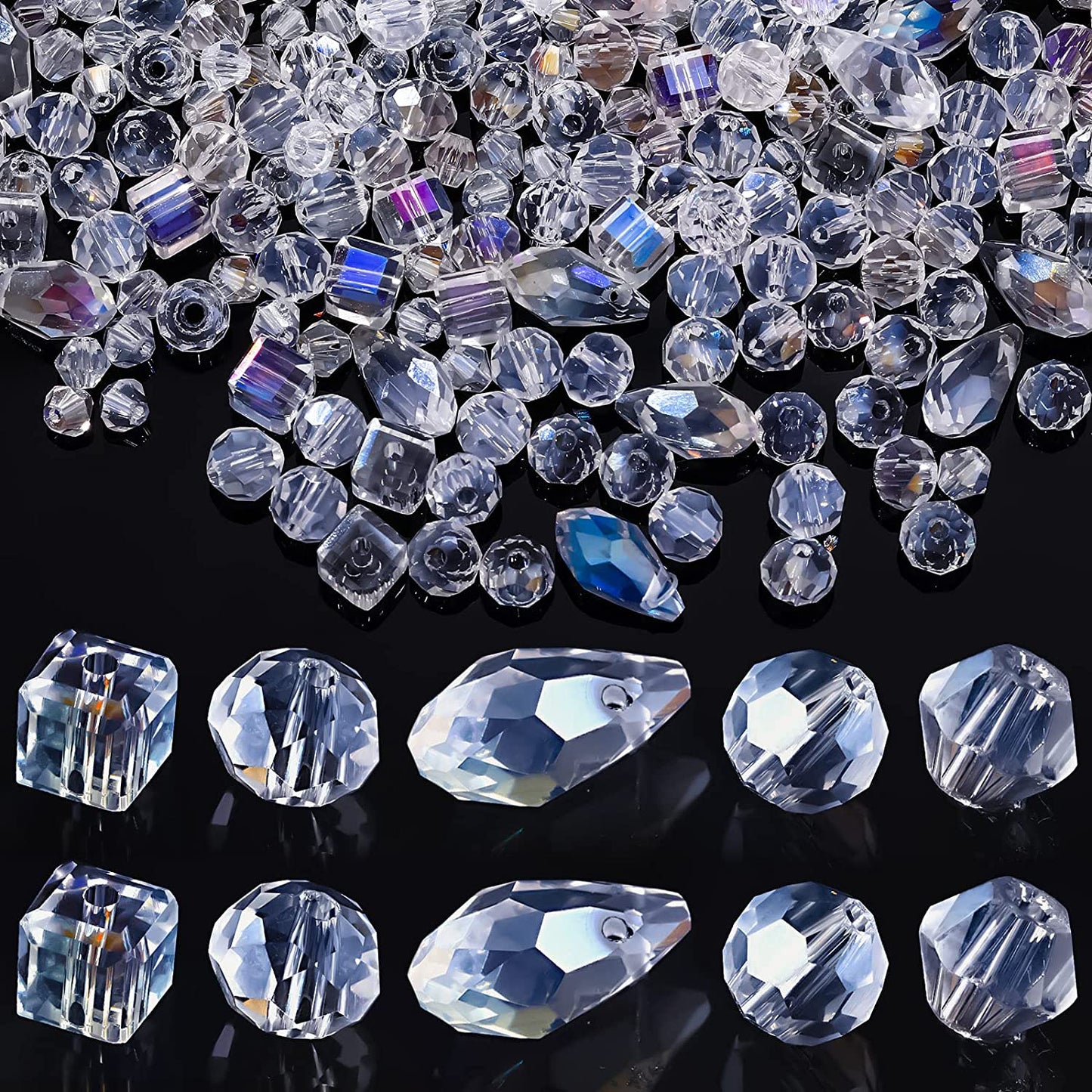 1100 Pieces Crystal Glass Beads for Jewelry Making AB Crystal Faceted Gemstone Beads Rondelle Bicone Bicone Round Loose Spacer Beads for Craft Chandelier image 0