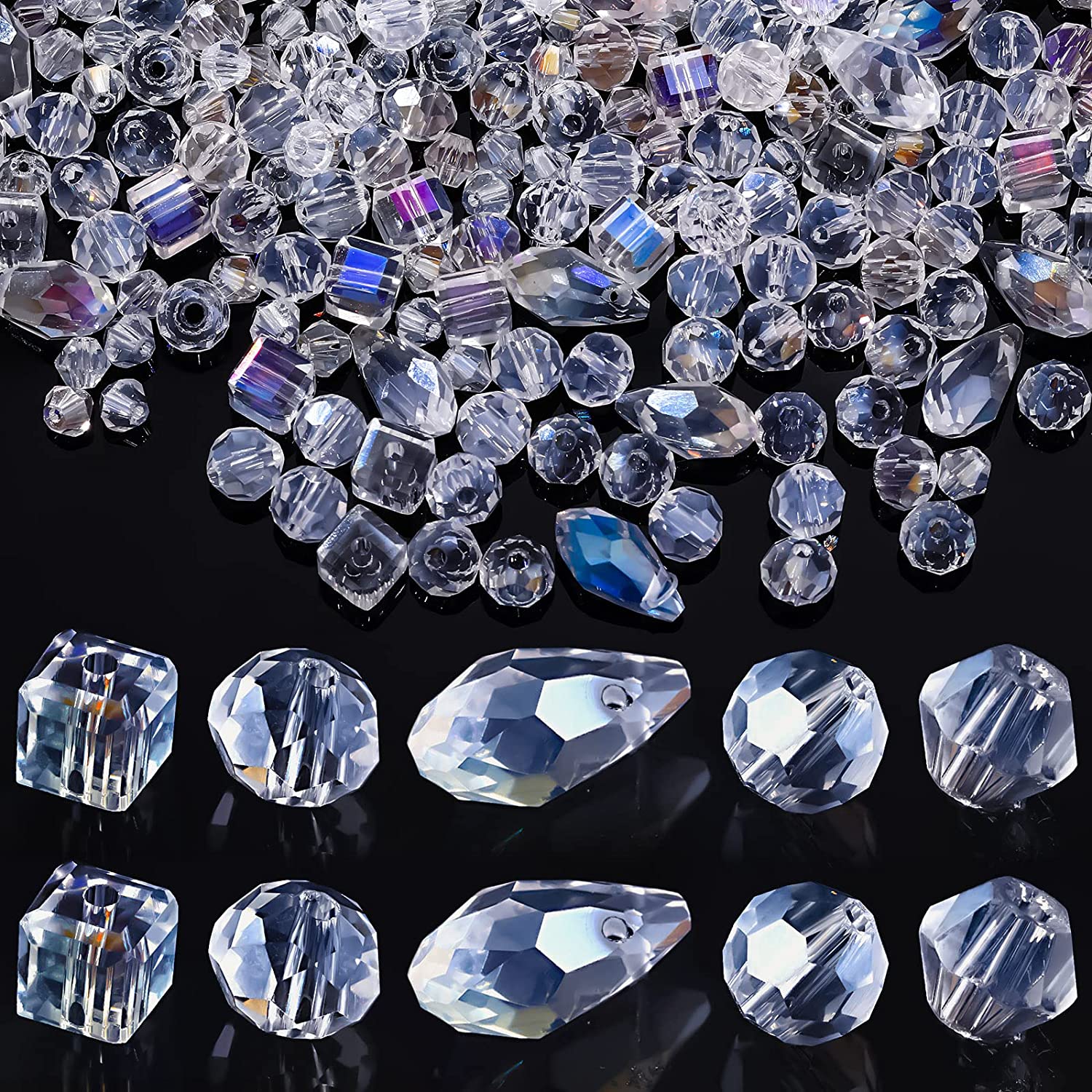 1100 Pieces Crystal Glass Beads for Jewelry Making AB Crystal Faceted Gemstone Beads Rondelle Bicone Bicone Round Loose Spacer Beads for Craft Chandelier image 0