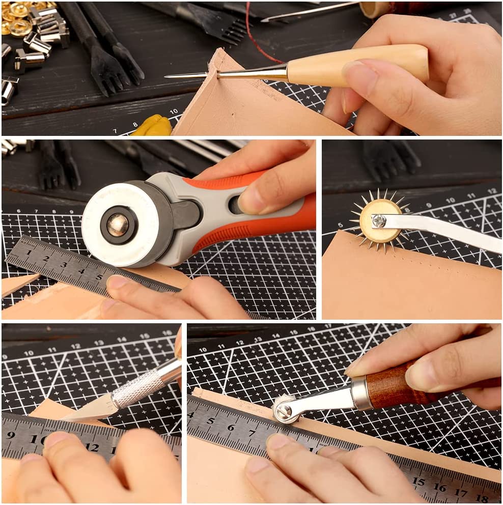 IMZAY 304Pcs Leather Tooling Working Kit, Compact Beginner Leather Tools and Supplies with Leather Stitching Sewing Carving Cutting Crafting Tools for Leather Sheath Wallet Belt Boot Seat Sewing image 5