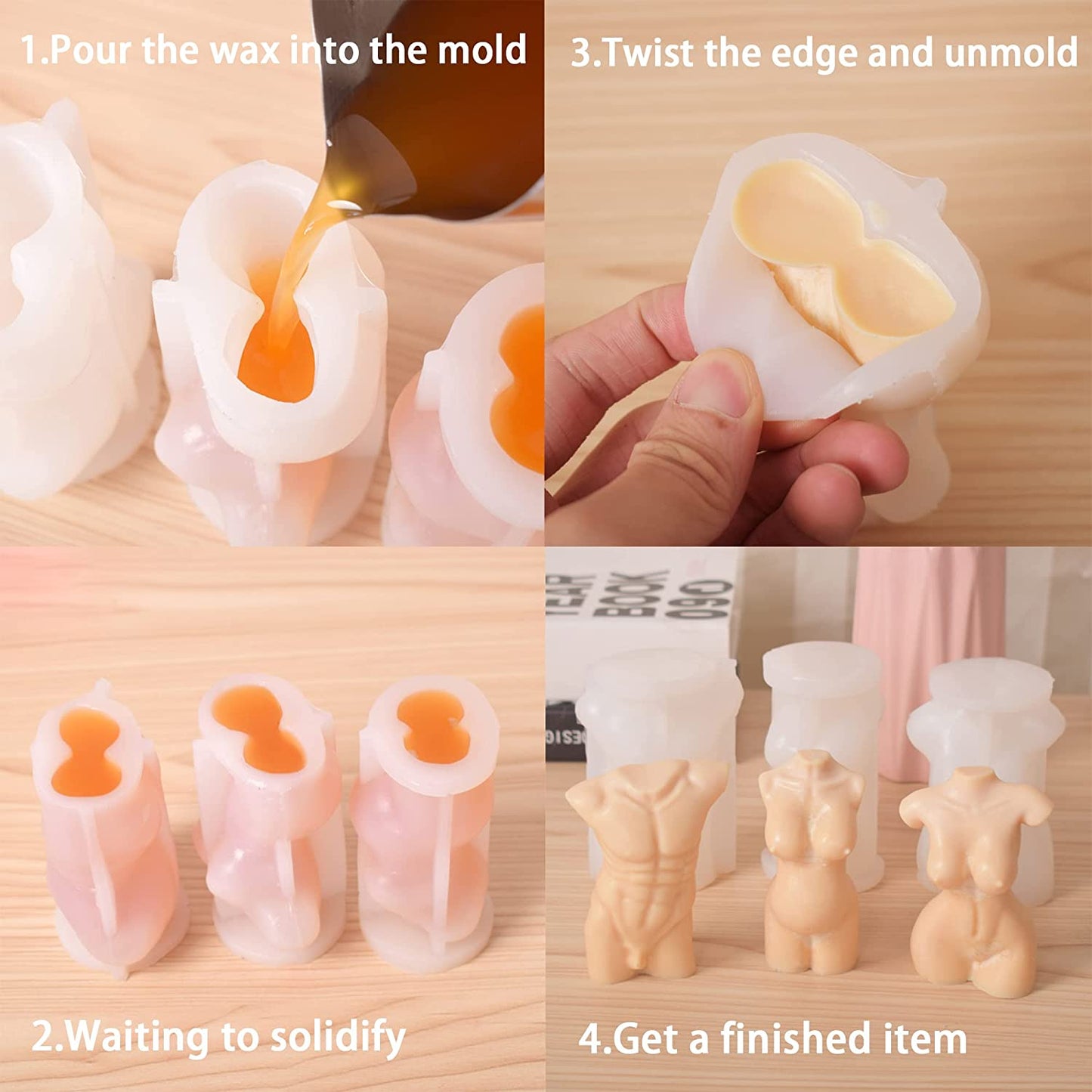 ZIIVARD 2 Pieces 3D Human Body Molds Silicone Candle Mold Female Male Woman Men Sculpture Model Candle Making Wax Mould DIY Crafts Cake Soap Making (Women&amp;Men) image 4