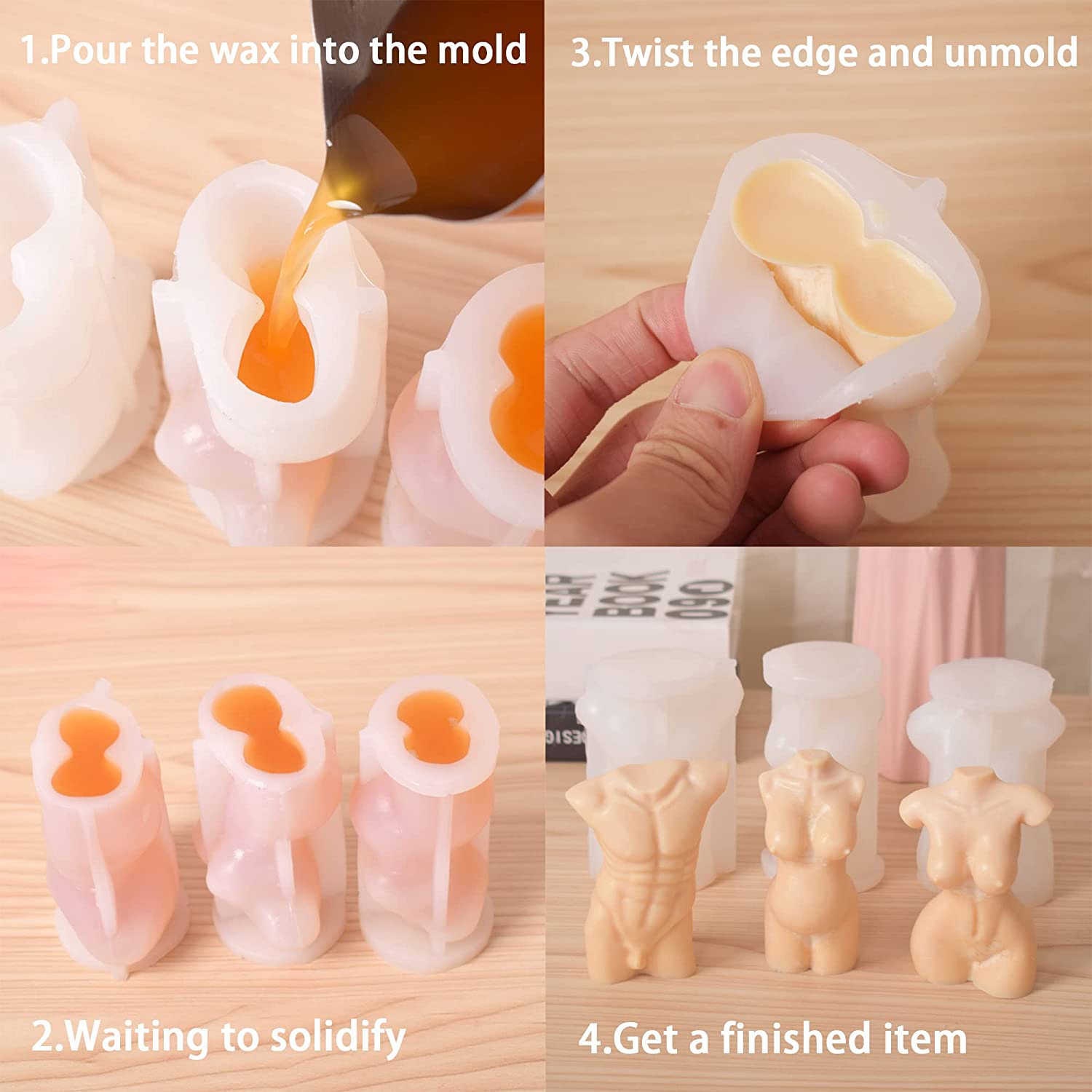 ZIIVARD 2 Pieces 3D Human Body Molds Silicone Candle Mold Female Male Woman Men Sculpture Model Candle Making Wax Mould DIY Crafts Cake Soap Making (Women&amp;Men) image 4