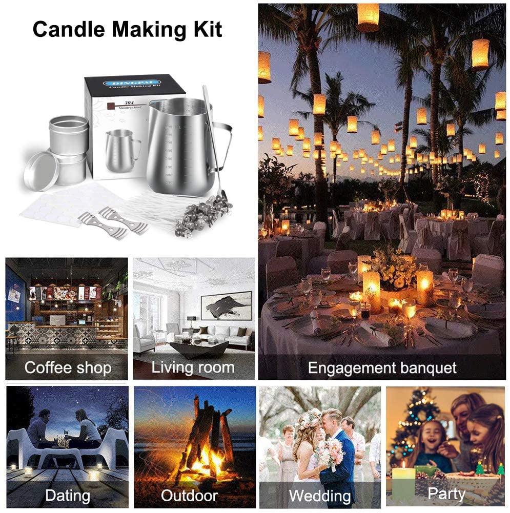 DINGPAI Candle Making Supplies, DIY Candles Craft Tools Including Candle Make Pouring Pot, Candle Wicks, Candle Wicks Sticker, 3-Hole Candle Wicks Holder, Candle Tins and Spoon image 5