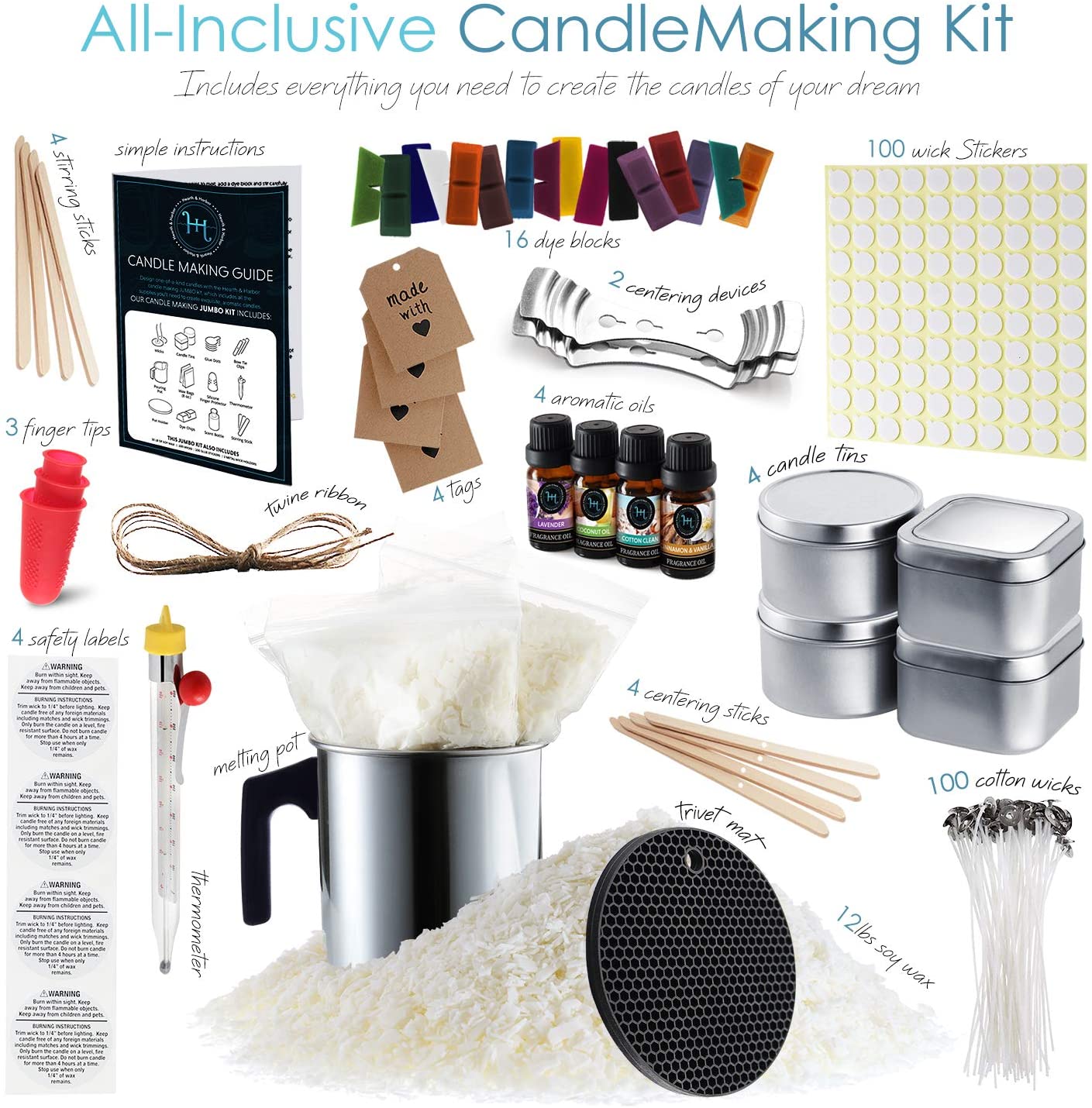 Hearth &amp; Harbor DIY Candle Making Kit for Adults and Kids, Candle Making Supplies, 12 Lbs. Soy Candle Wax Flakes, Complete Soy Candle Kit Making, Premium Candle Making Set image 7