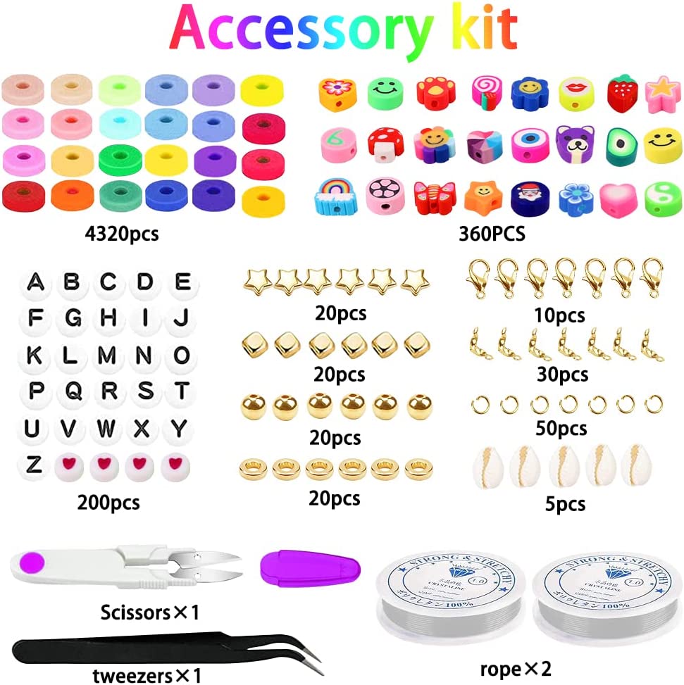 JOICEE 2 Boxes Clay Beads for Bracelets Making, Fruit Flower Smiley Polymer Clay Beads Charms with 24 Colors Flat Round Heishi Spacer Beads Kit for DIY Craft Necklace Jewelry Gift for Women Girls image 2
