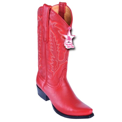 WOMEN'S LOS ALTOS SNIP TOE DEER LEATHER BOOTS HANDCRAFTED | COLOR RED (348312) image 0