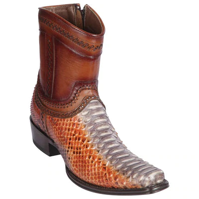 LOS ALTOS BOOTS MENS #76B5788 LOW SHAFT EUROPEAN SQUARE TOE | GENUINE PYTHON LEATHER BOOTS | COLOR RUSTIC COGNAC image 0