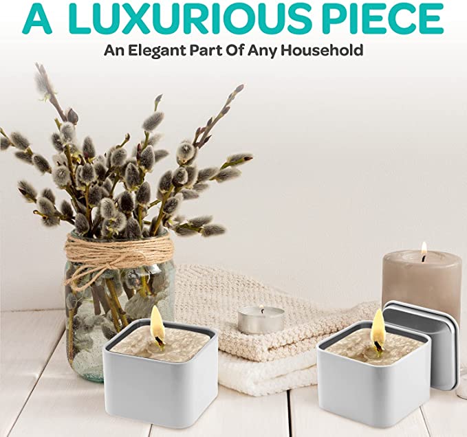 Hearts &amp; Crafts Square Tin Candle Jars for Making Candles - 8oz Square Candle Tins with Seam - 24 Tin Candle Tins with Lids for Candle Making - White image 5