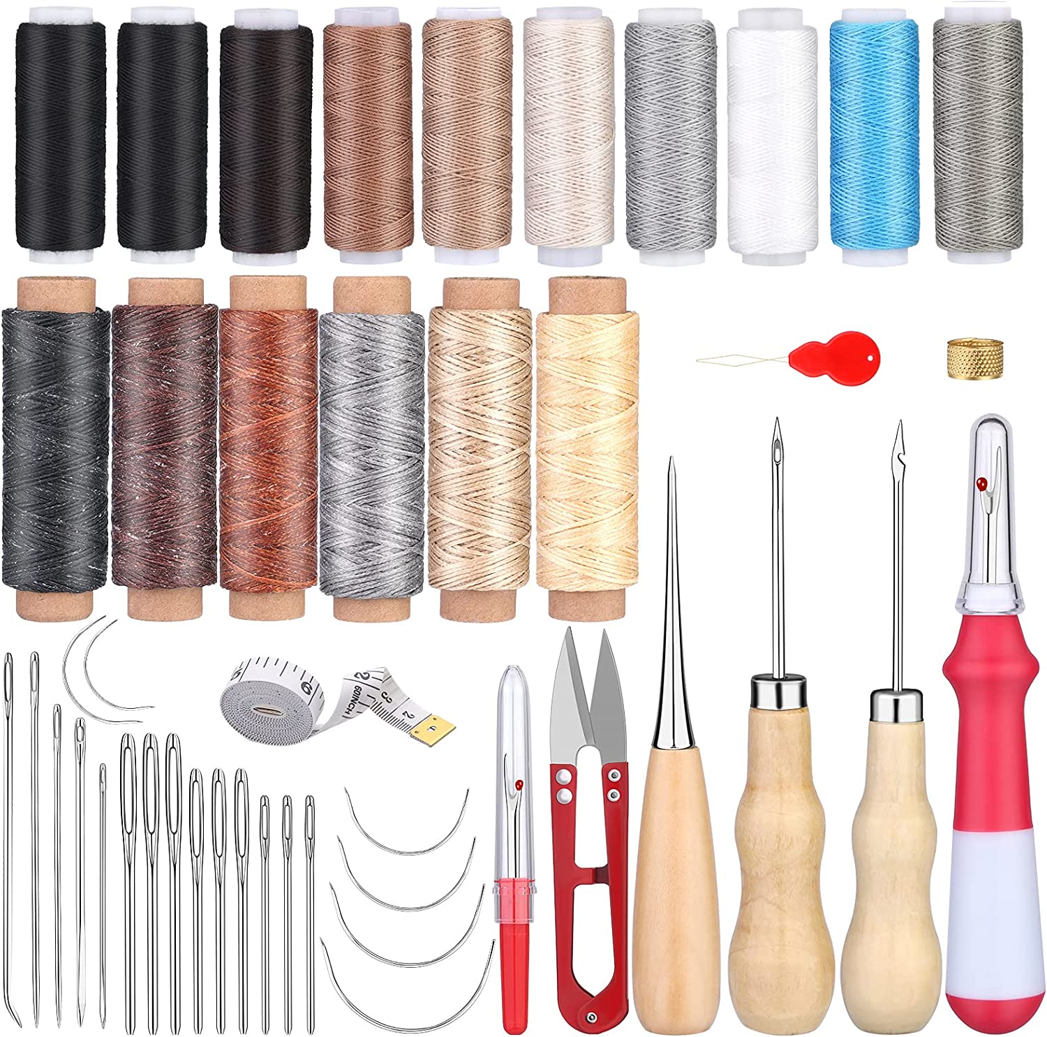 46 Pcs Leather Sewing Kit, Upholstery Repair Set, Leather Craft Tools, Upholstery Carpet Leather Canvas DIY Sewing Accessories, Suitable for Beginners and Professionals Leather Craft image 0