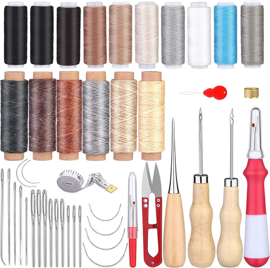 46 Pcs Leather Sewing Kit, Upholstery Repair Set, Leather Craft Tools, Upholstery Carpet Leather Canvas DIY Sewing Accessories, Suitable for Beginners and Professionals Leather Craft image 0
