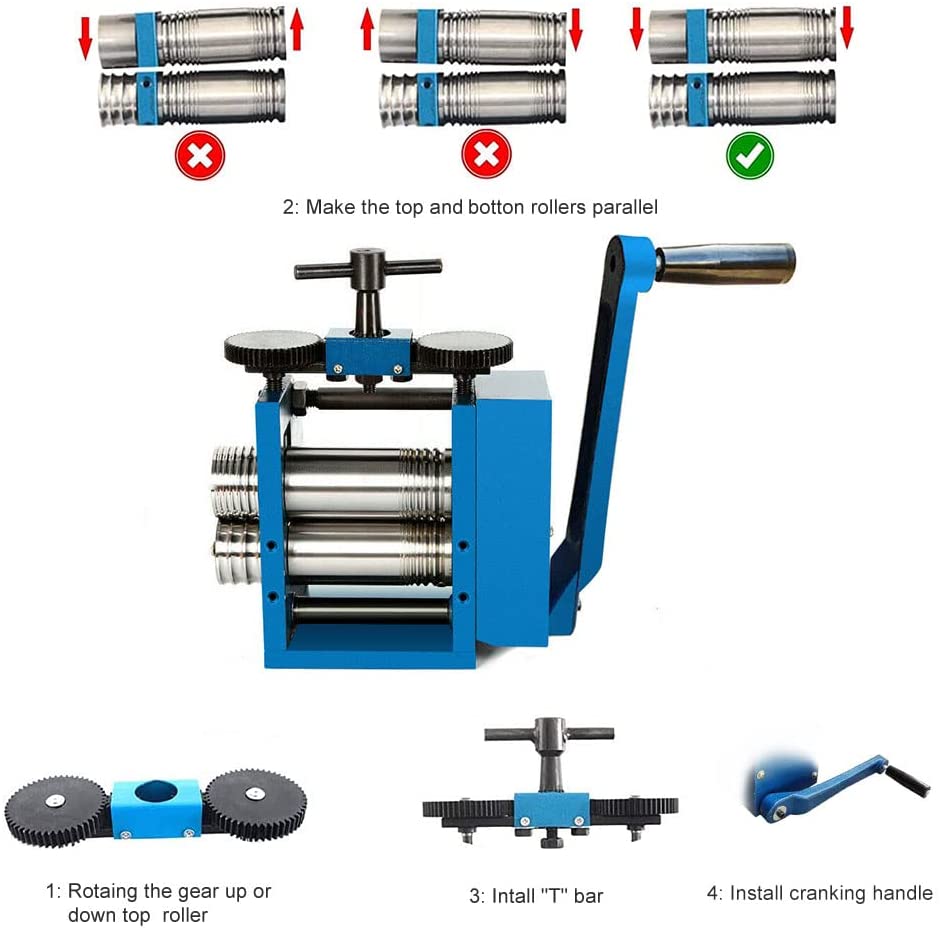 Jewelry Rolling Mill Machine 3 inch 75mm Manual Combination Rolling Mill Gear Ratio 1:6 Presser Rolling Mills for Jewelry Making Square Wire Flat Semicircle Pattern Metal Sheet Marking DIY Tools image 4