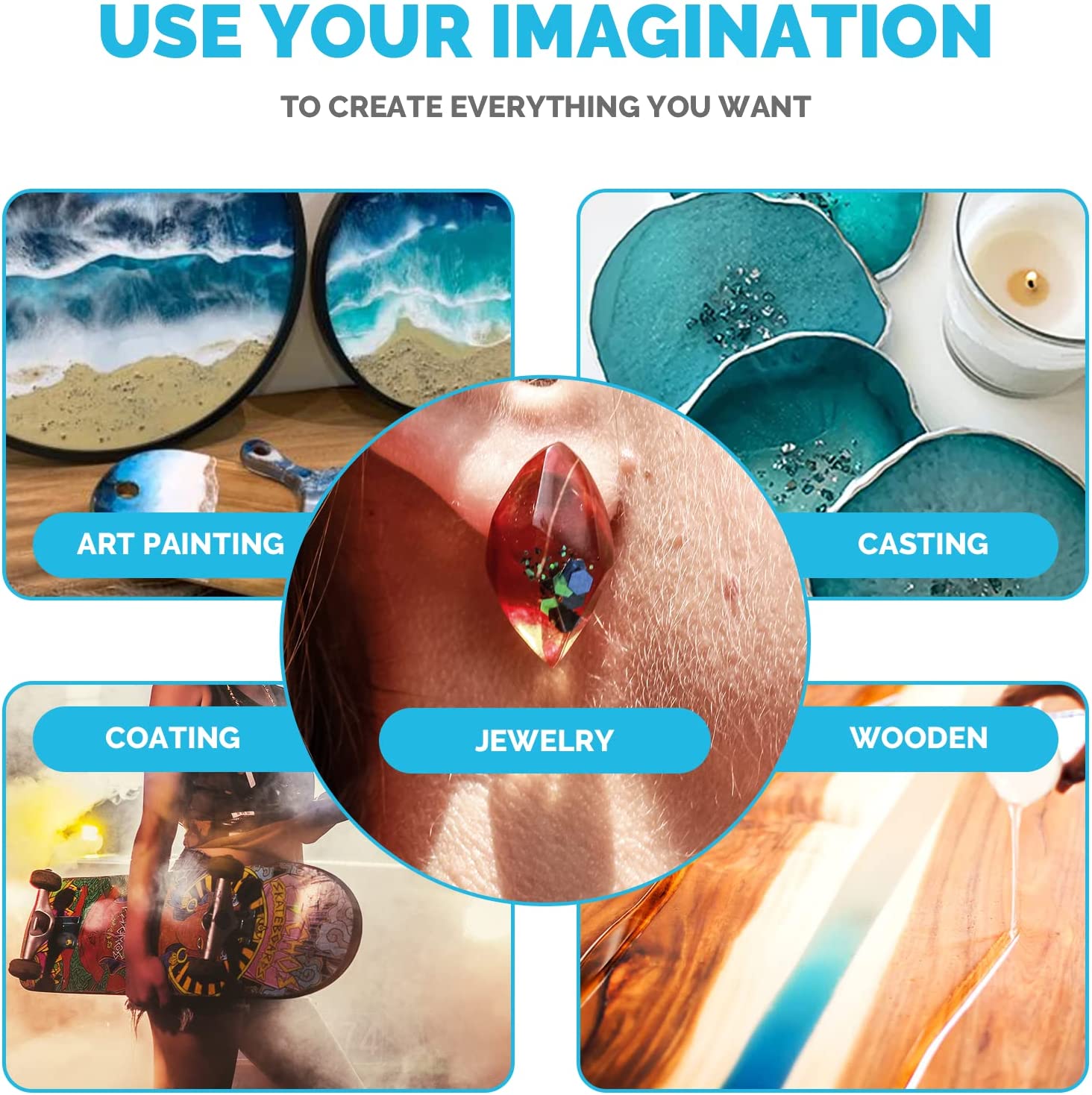 Gallon Crystal Clear Epoxy Resin,High Gloss Casting and Coating Kit for River Table Tops, Art Resin,Jewelry Making, DIY,Tumblers, Molds, Art Painting with Epoxy Mixer, 20×8oz Measuring Cup and More image 5