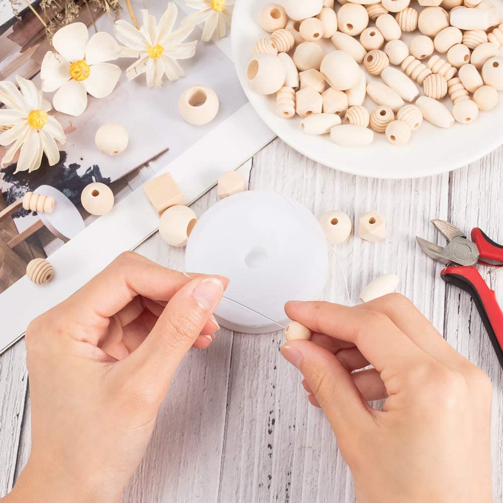 PandaHall 250~300pcs Assorted Natural Wooden Bead, Round/Cube/Polygon/Rondelle/Oval/Column Spacer Beads Unfinished Wood Loose Beads for Bracelet Necklace Jewelry Making Christmas Decoration image 2