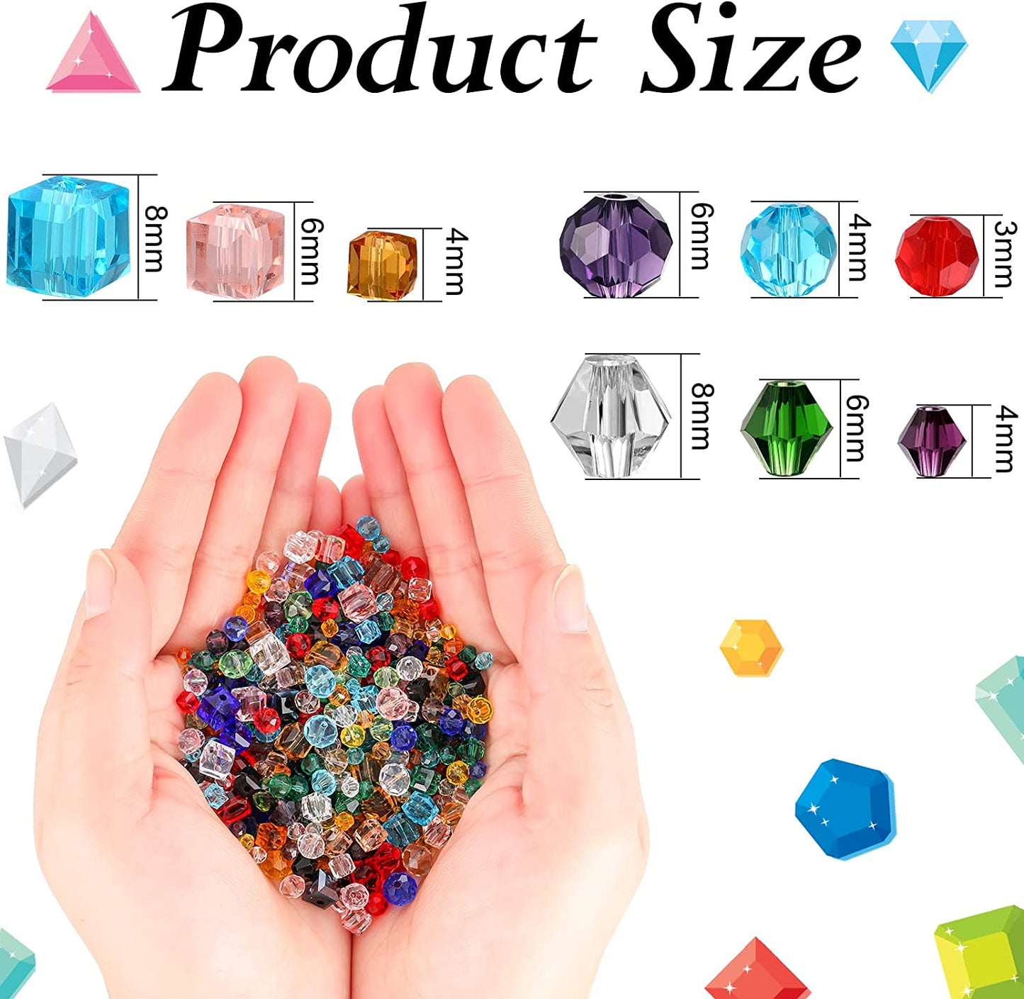 1000 Pieces Crystal Beads for Jewelry Making Faceted Bicone Cube Crystal Glass Beads Bracelet Making Kit Loose Beads Briollete Rondelle Spacer Beads for DIY Bracelets Necklace Pendants Making Supplies image 2