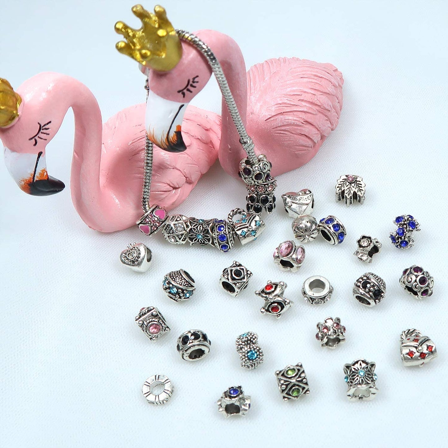 TOAOB 30pcs Assorted Antique Silver Rhinestone European Lampwork Charms Beads Large Hole Spacer Beads Charms Supplies for Bracelet Necklace Jewelry Making image 2