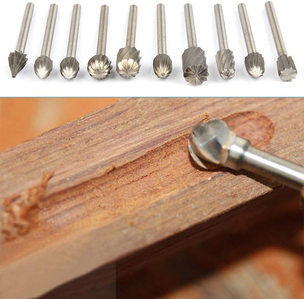 Tungsten Carbide HSS Rotary Burr Set - APlus 20pcs Wood Carving Drill Bits Set with 3mm 1/8 inch Shank for DIY Woodworking, Carving, Engraving, Drilling image 6