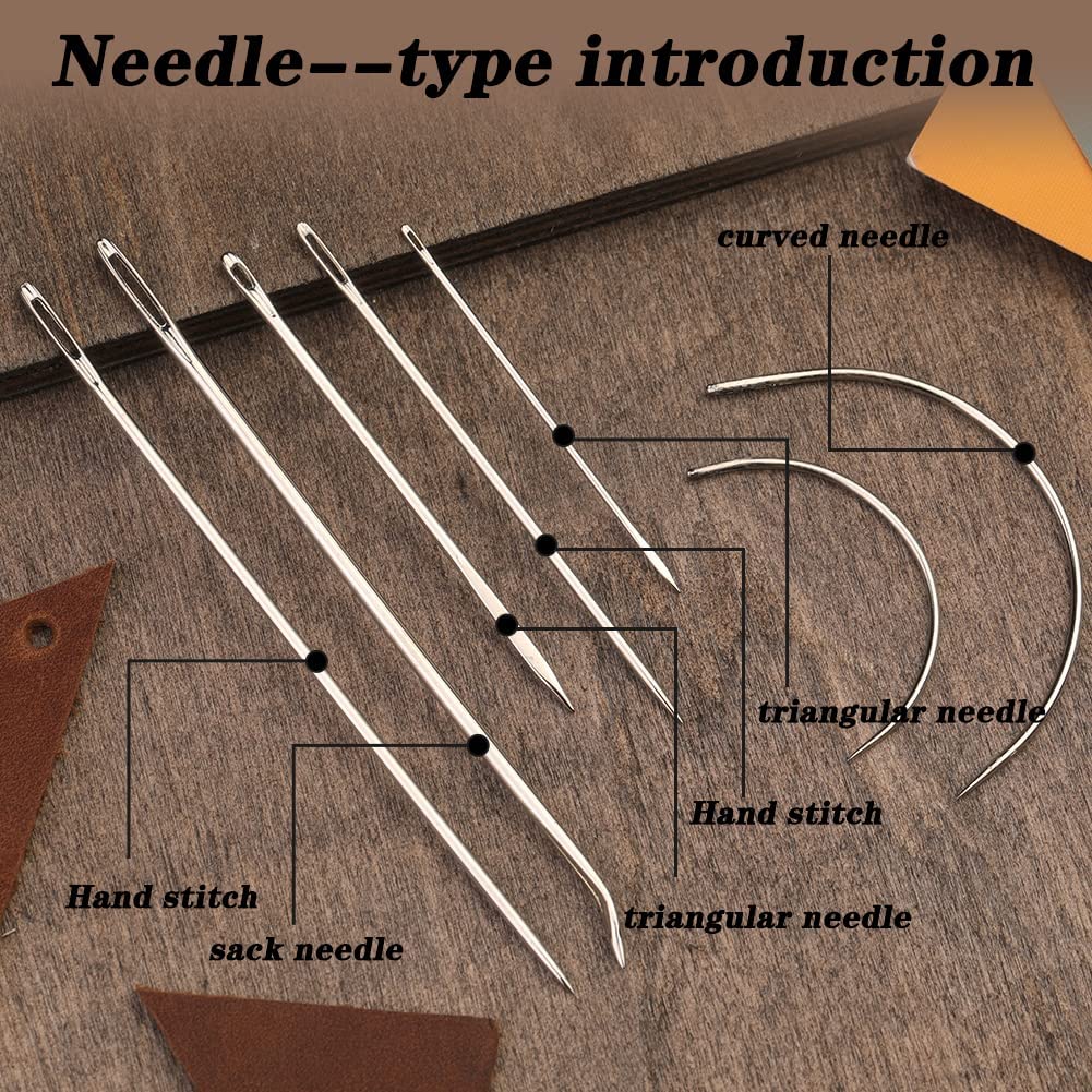 14 Pcs Leather Sewing Kit, Leather Working Tools,Leather Kit with Big Eye Sewing Needle Including Leather Waxing Thread, Awl, Finger Cover, Mainly for Leather Sewing, Canvas Repair, Book Binding image 2