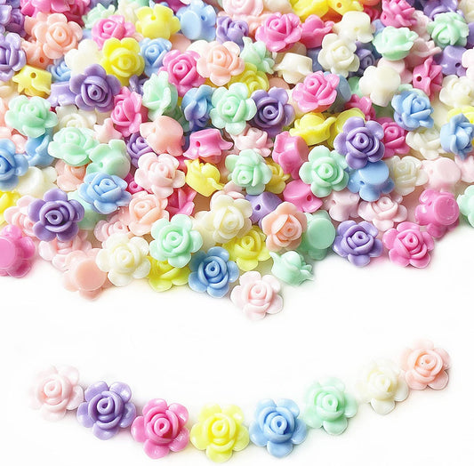 Jmassyang 600 Pieces Mixed Iridescent Candy Color Acrylic Rose Flowers Beads Colorful Flat Back Assorted Candy Color Loose Spacer Mixed for Jewelry Making Rainbow Bracelets Necklaces DIY Crafts image 0
