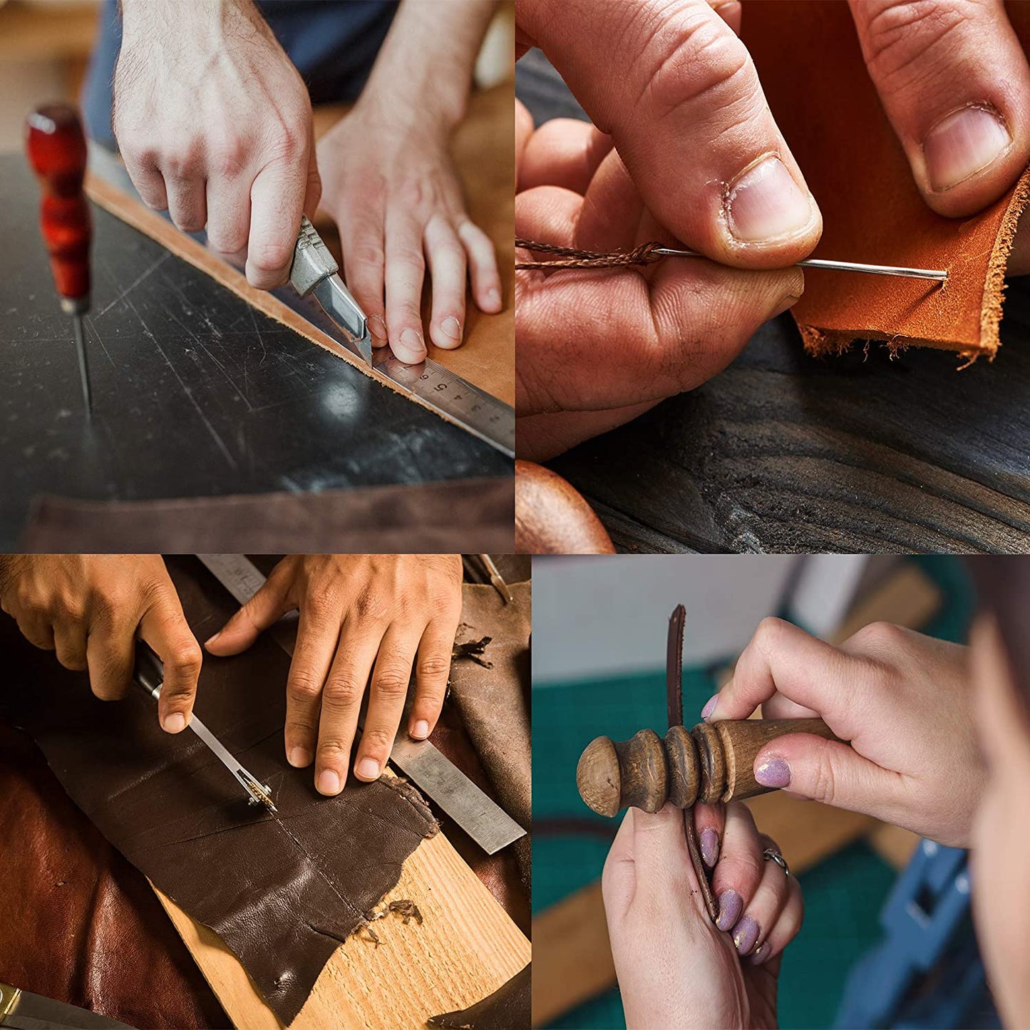 Dorhui 194 Pieces Leather Working Tools with Instruction,Leather Stamping Tools with Cutting Mat Snaps and Rivets Kit, Stitching Groover, Prong Punch, Leather Saddle Making Tools for DIY Leather Craft image 5