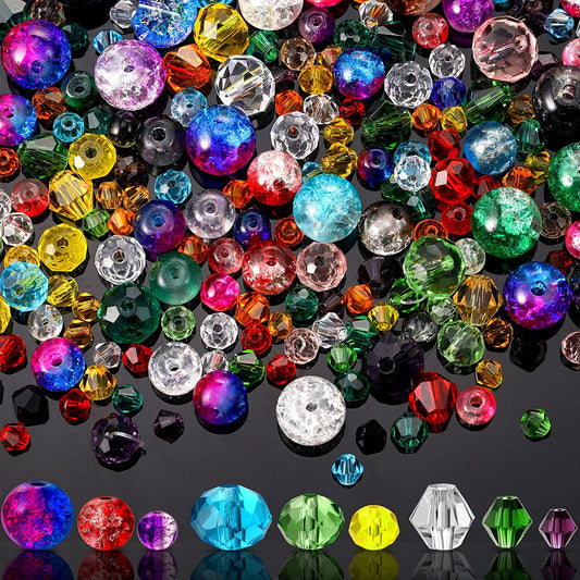 1300 Pieces Crystal Beads for Jewelry Making Crackle Lampwork Glass Beads Faceted Crystal Glass Beads Bicone Crystal Beads Loose Beads Sparkly Beads for Bracelets Necklace Pendants Making Supplies image 0