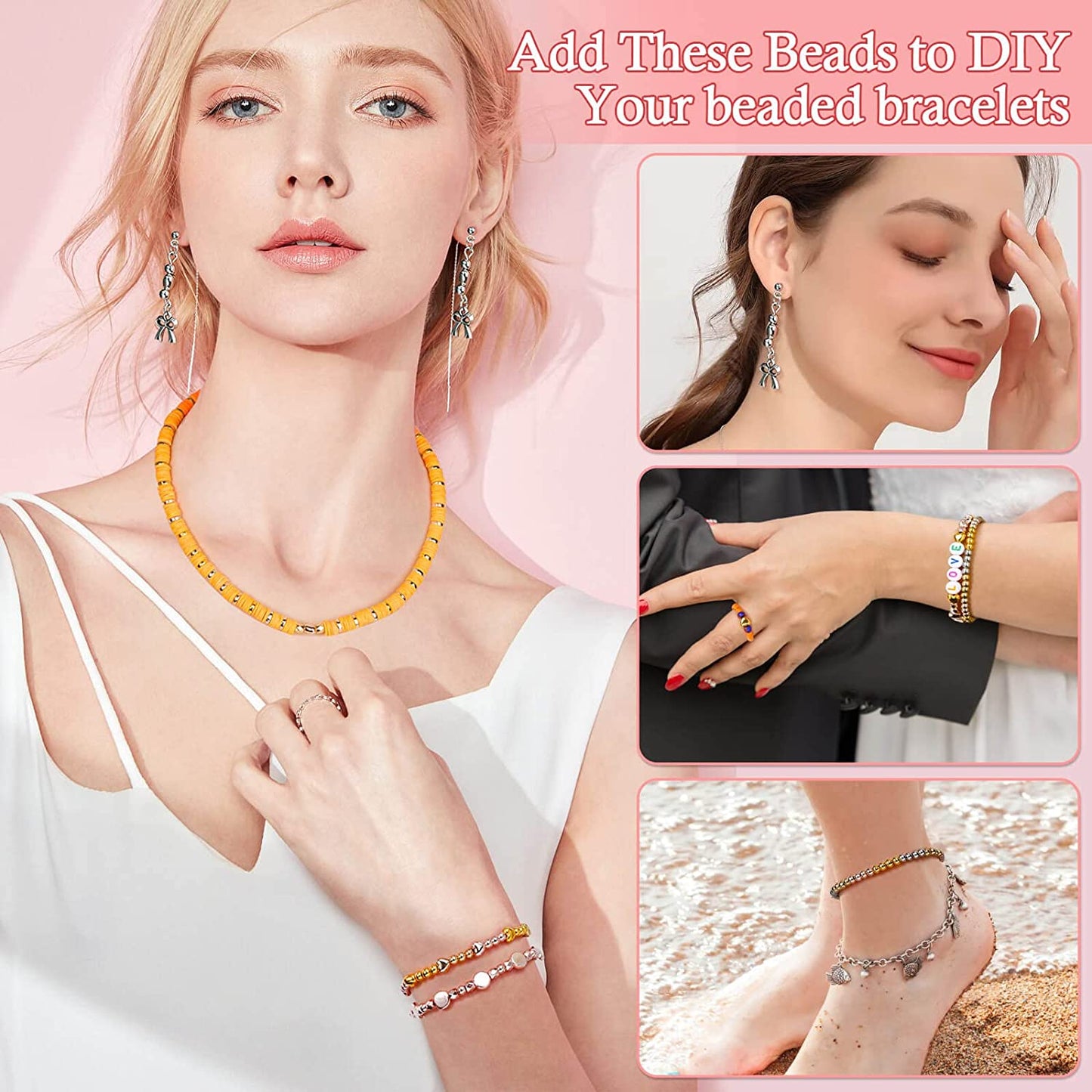 2160 Pieces Gold Spacer Beads Set, Assorted Bracelet Beads Round Beads Star Beads Gold Beads for Bracelet Jewelry Making(Gold, Sliver, Rose Gold, KC Gold) image 6