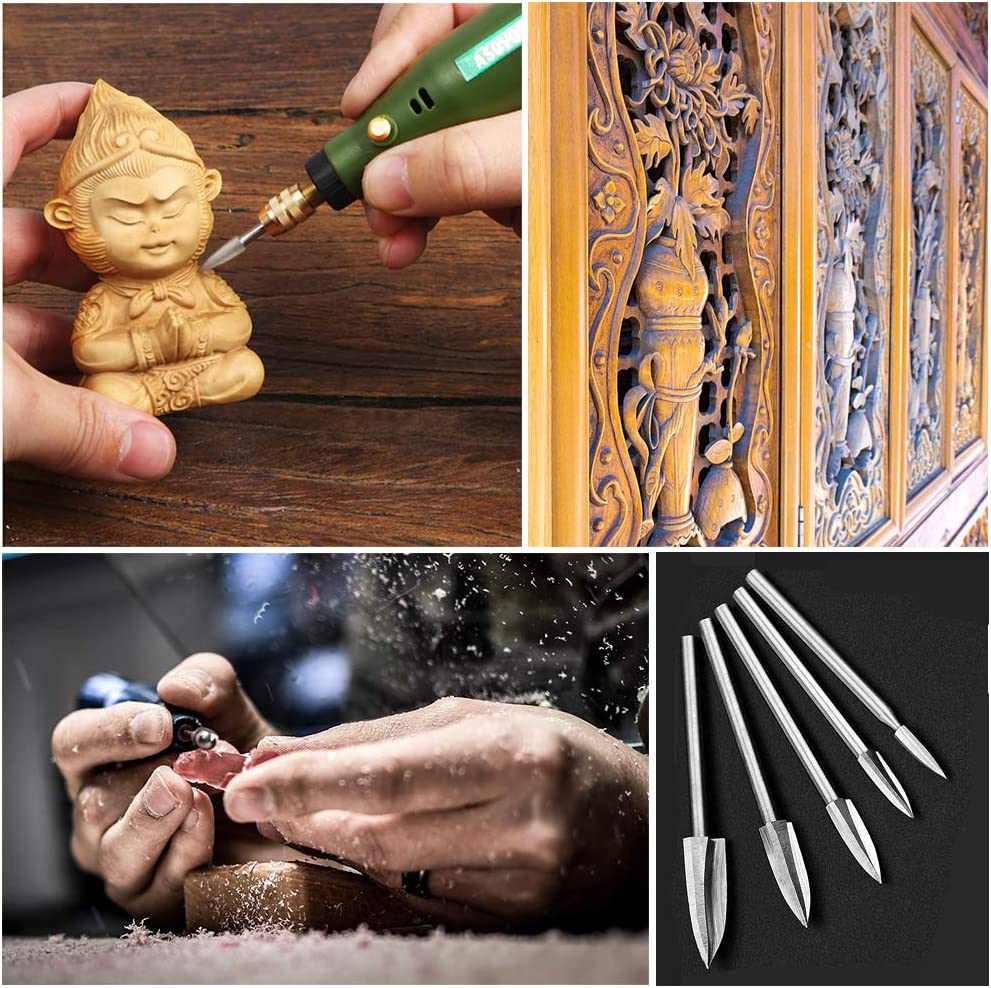 5 PCS Wood Carving Tools, Engraving Drill Accessories Bit Universal Fitment for Rotary Tools image 3