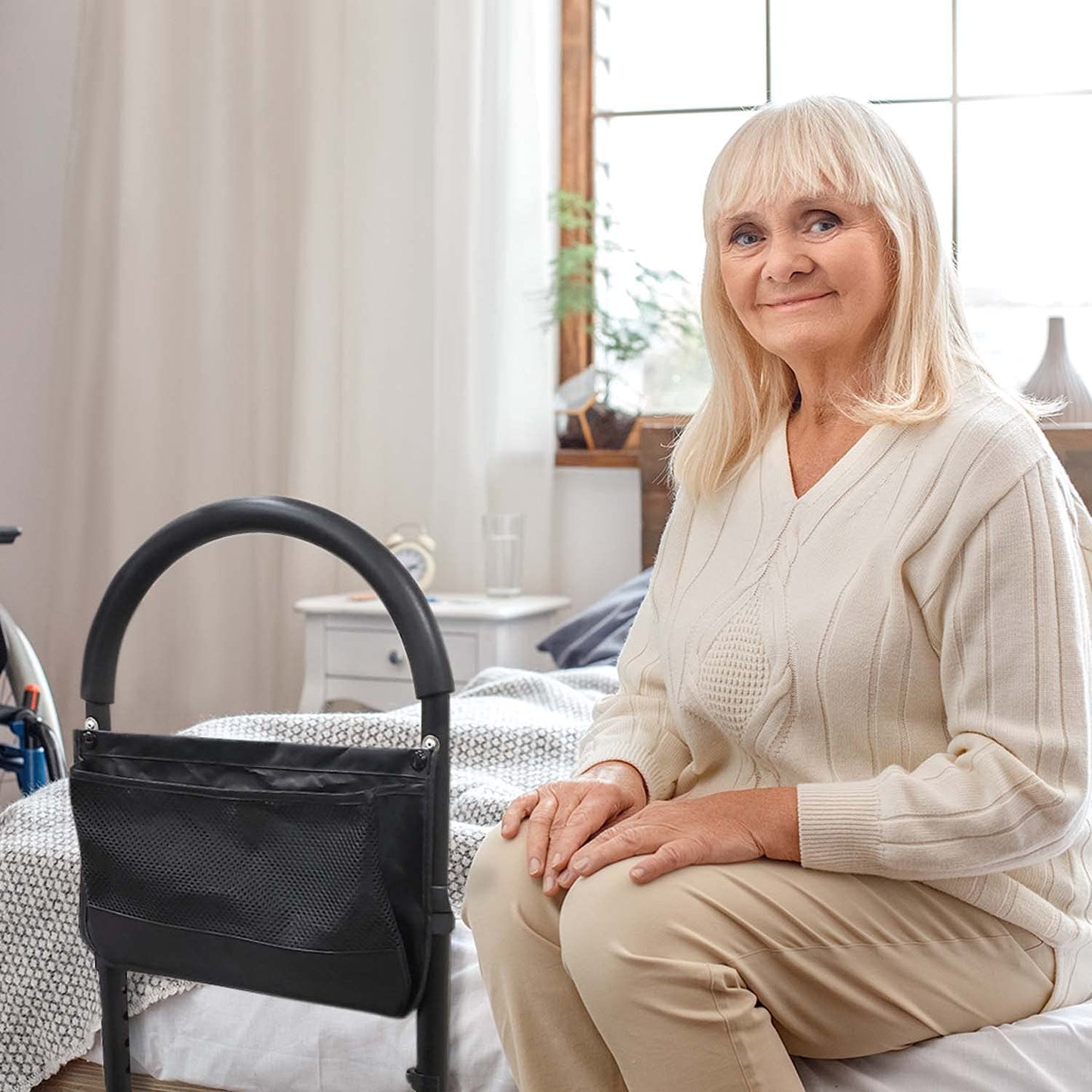 Vaunn Medical Bed Rail Assist &amp; Height Adjustable Grab bar Handle for Adults &amp; Seniors, Charcoal Black image 4