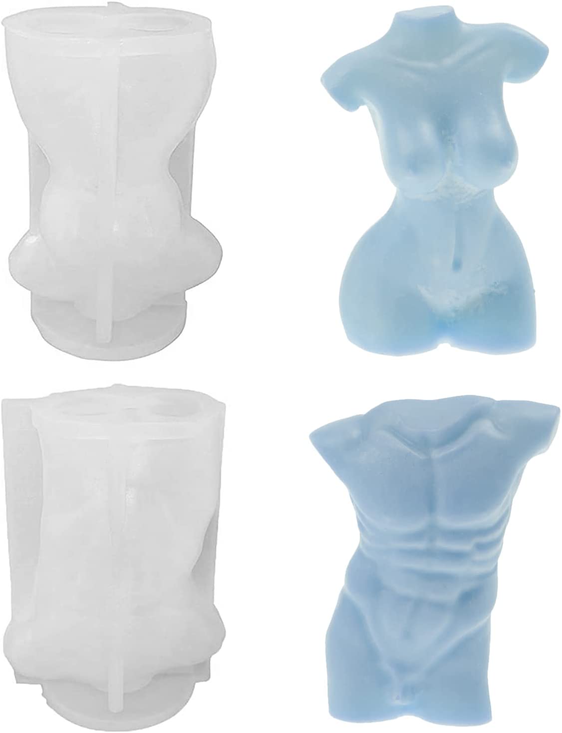 ZIIVARD 2 Pieces 3D Human Body Molds Silicone Candle Mold Female Male Woman Men Sculpture Model Candle Making Wax Mould DIY Crafts Cake Soap Making (Women&amp;Men) image 0