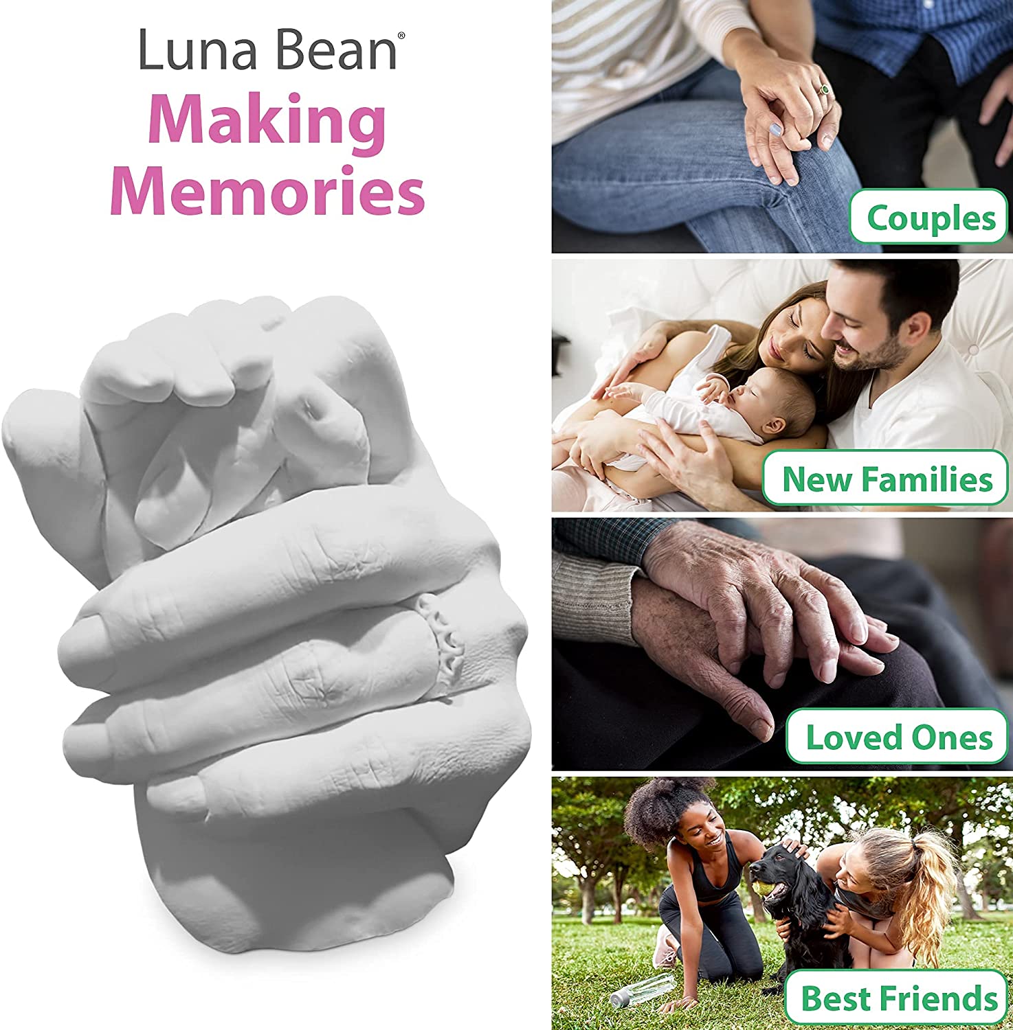 Luna Bean Keepsake Hands Casting Kit | DIY Plaster Statue Casting Kit | Hand Holding Craft for Couples, Adult &amp; Child, Wedding, Friends, Anniversary image 3