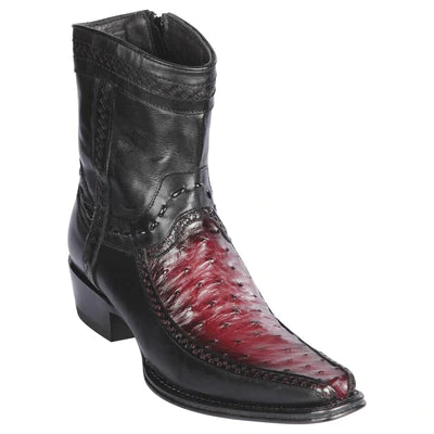 LOS ALTOS BOOTS MENS #76BF0543 LOW SHAFT EUROPEAN SQUARE TOE | GENUINE OSTRICH LEG AND DEER BOOTS | COLOR FADED BURGUNDY image 0
