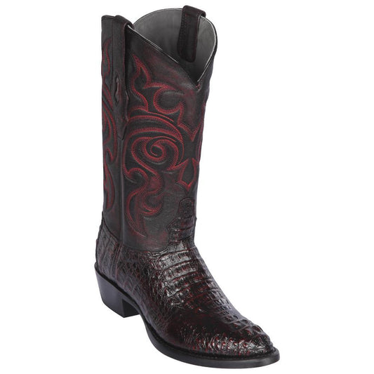 Los Altos Boots Mens #650218 Round Toe | Genuine Caiman Hornback Boots Handcrafted | Color Black Cherry image 0