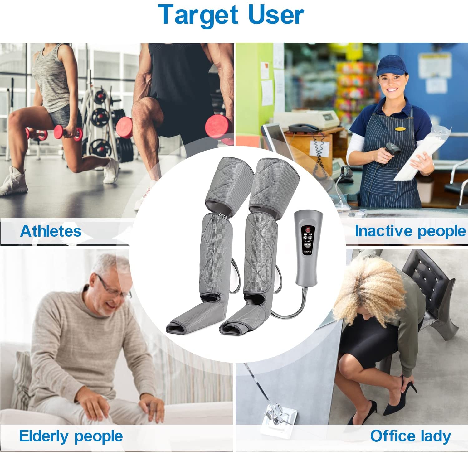 RENPHO Leg Massager for Circulation and Pain Relief, Air Compression Foot Leg Calf Thigh Massage, Helps for Reduce Swelling, Muscle Relaxation, 6 Modes 4 Intensities, Gifts Ideas image 4