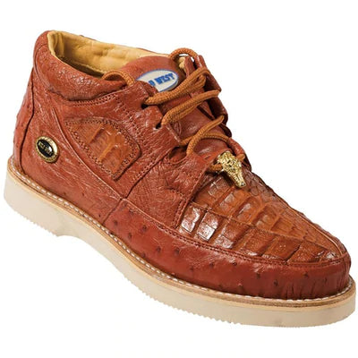 WILD WEST BOOTS #2ZA050203 MEN'S | COLOR COGNAC | MEN'S WILD WEST CAIMAN WITH OSTRICH CASUAL SHOES HANDCRAFTED image 0