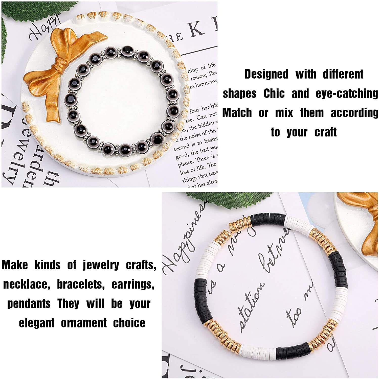 1600 Piece Flat Assorted Rondelle Spacer Beads Set Include 600 Piece Flower Spacer Beads 200 Piece Crystal Spacer Beads Loose Round Beads 400 Piece Disk Spacer Beads and 400 Piece Faceted Flat Beads image 4