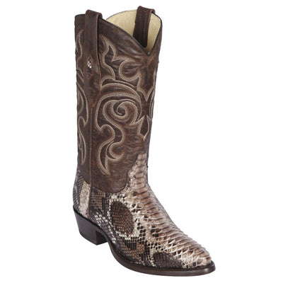 LOS ALTOS BOOTS MENS #605785 MEDIUM ROUND TOE | GENUINE PYTHON SNAKESKIN LEATHER BOOTS | COLOR RUSTIC BROWN image 0