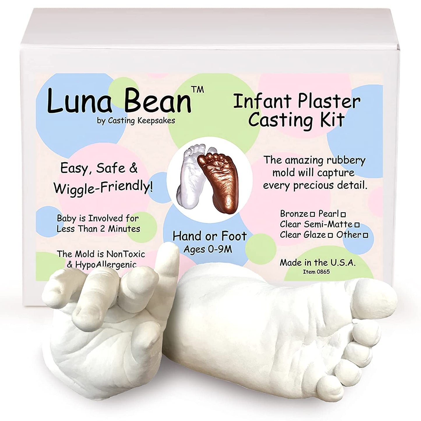 Luna Bean Baby Keepsake Hand Casting Kit - Plaster Hand Molding Casting Kit for Infant Hand &amp; Foot Molding - Baby Casting Kit for First Birthday, Christmas &amp; Newborn Gifts - (Clear Sealant - Gloss) image 0
