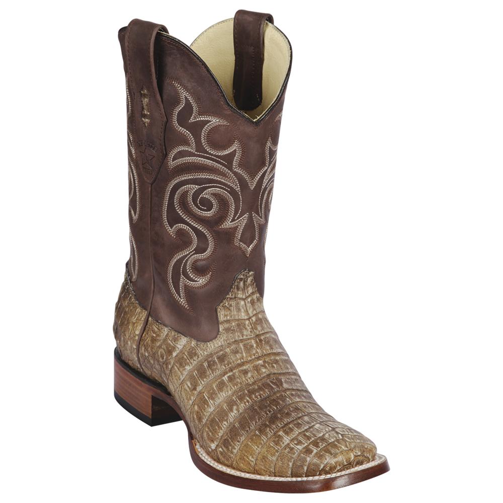 Los Altos Boots Mens #8228239 Wide Square Toe | Genuine Caiman Belly Leather Boots | Color Sahara Stone image 0