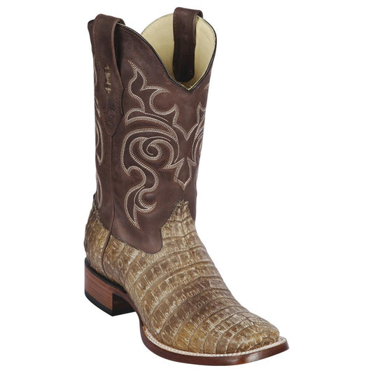 Los Altos Boots Mens #8228239 Wide Square Toe | Genuine Caiman Belly Leather Boots | Color Sahara Stone image 0