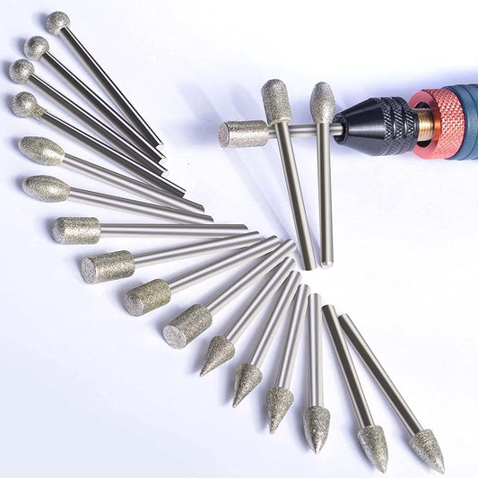 Stone Carving Set Diamond Burr Bits, 20PCS Polishing Kits Rotary Tools Accessories with 1/8’ Shank For Carving, Engraving, Grinding, Polishing Stone, Rocks, Jewelry, Glass, Ceramics image 0