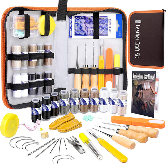 WONVOC Upholstery Repair Kit 42-Pack, Leather Sewing Kit, Leather Sewing Repair Kit, Leather Sewing Tools, Upholstery Thread and Needle, Leather Working Kit with Sewing Awl, Sewing Thread image 0
