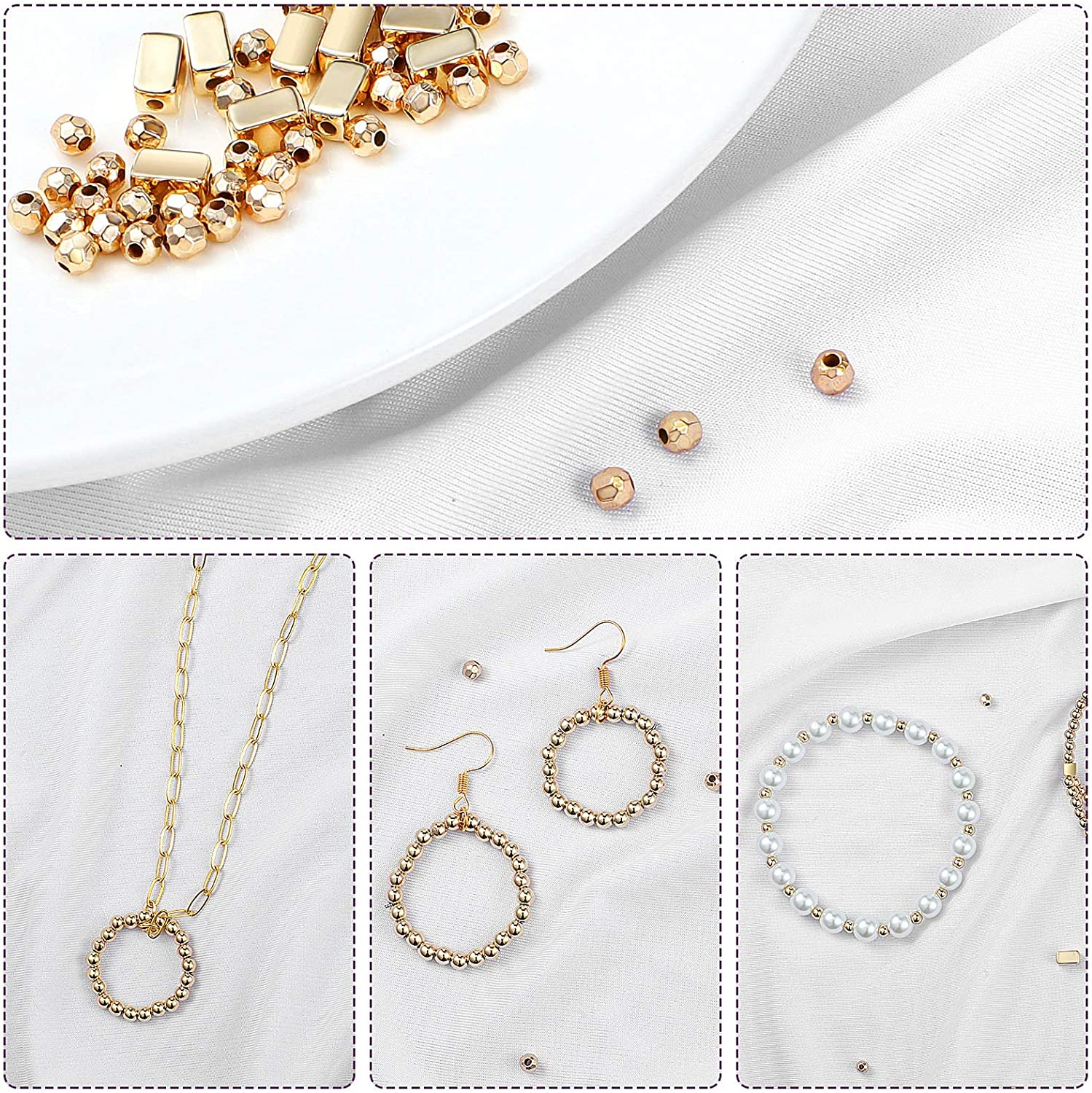 2200 Pieces Assorted Spacer Beads Faceted Rondelle Shape Beads Round Loose Bead Flat Disc Beads Tiny Tube Beads Small Spacer Beads with Hole for DIY Crafts Bracelets, Necklaces and Jewelry Making image 3