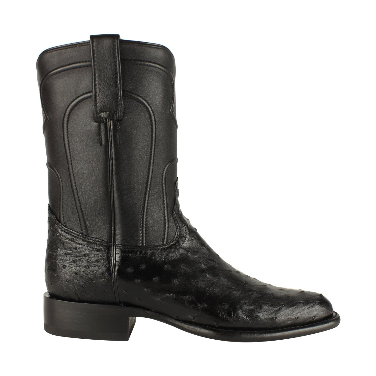 Los Altos Boots Mens #690305 Roper Style | Ostrich Boots Handcrafted | Color Black image 1