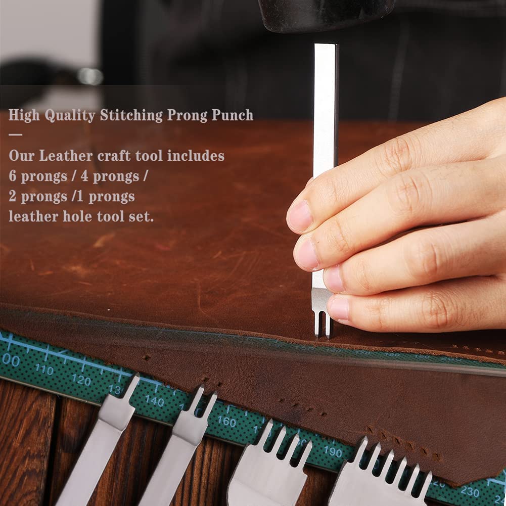 50 Pieces Leather Working Tools and Supplies with Leather Tool Box Prong Punch Edge Beveler Wax Ropes Needles Perfect for Stitching Punching Cutting Sewing Leather Craft Making image 5