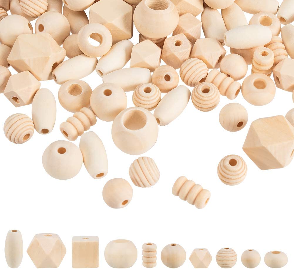 PandaHall 250~300pcs Assorted Natural Wooden Bead, Round/Cube/Polygon/Rondelle/Oval/Column Spacer Beads Unfinished Wood Loose Beads for Bracelet Necklace Jewelry Making Christmas Decoration image 0